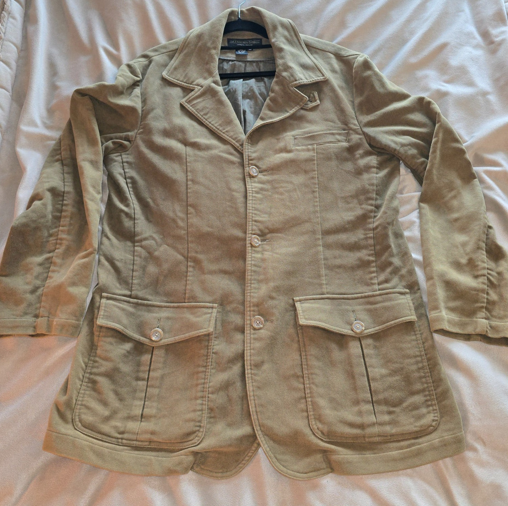 J. Peterman Men’s Vintage Field Jacket Sz 42 Olive brushed 100% cotton 3 buttons